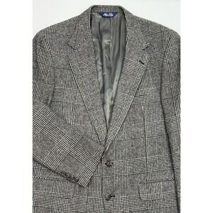 VTG 90s Allen Jolly Gray/Black Houndstooth Plaid Flannel Wool Sport Coat 40L USA